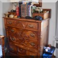 F47. Walnut carved Art Nouveau / Victorian chest of drawers. 